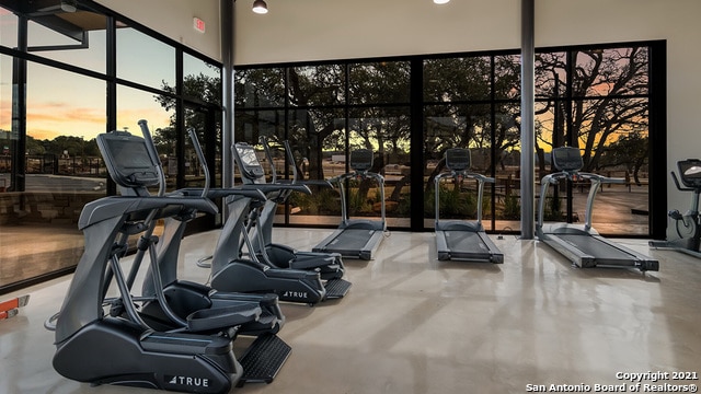 exercise room with expansive windows