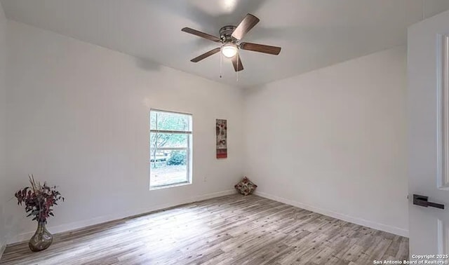 unfurnished room with light hardwood / wood-style flooring and ceiling fan