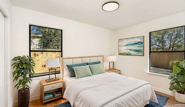 bedroom with wood-type flooring