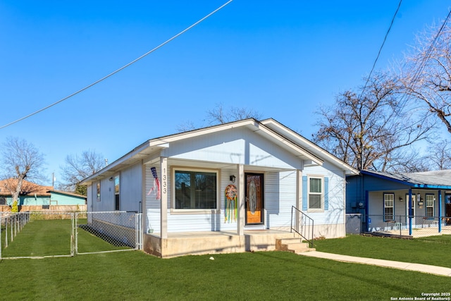 view of front of house with a porch and a front yard