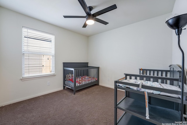 bedroom featuring carpet flooring and ceiling fan