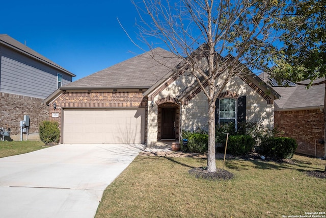 view of front of house featuring a garage and a front lawn