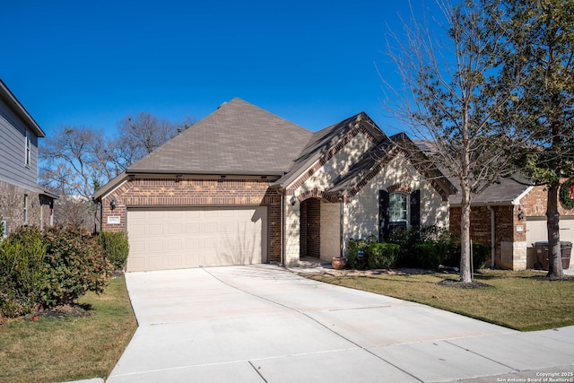 view of front facade featuring a garage and a front lawn