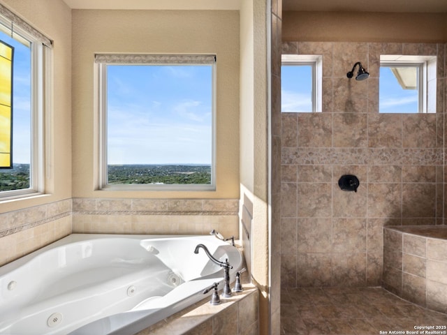 bathroom with independent shower and bath