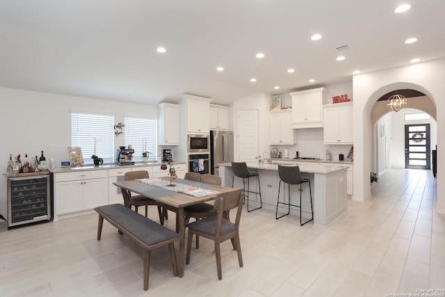 dining space with beverage cooler