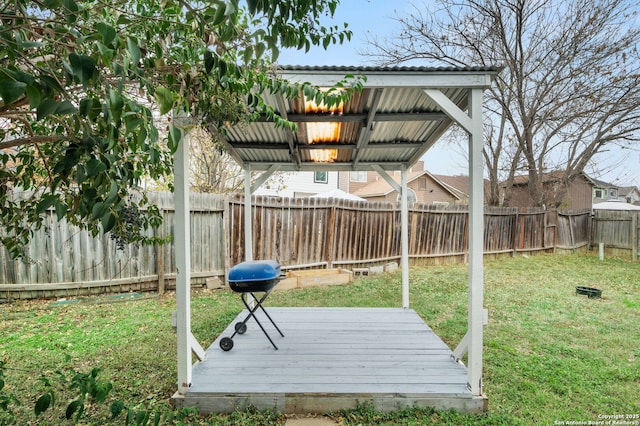 view of yard featuring a wooden deck