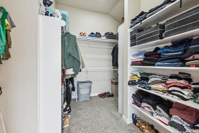 spacious closet featuring light colored carpet