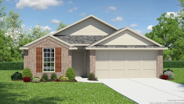 view of front of house with a garage and a front yard