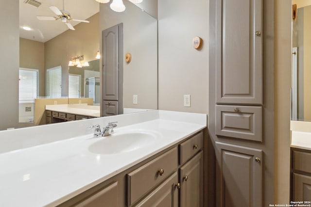 bathroom featuring vanity and ceiling fan