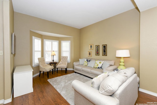 living room with dark hardwood / wood-style floors