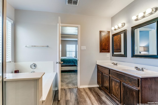 bathroom featuring vanity and wood-type flooring