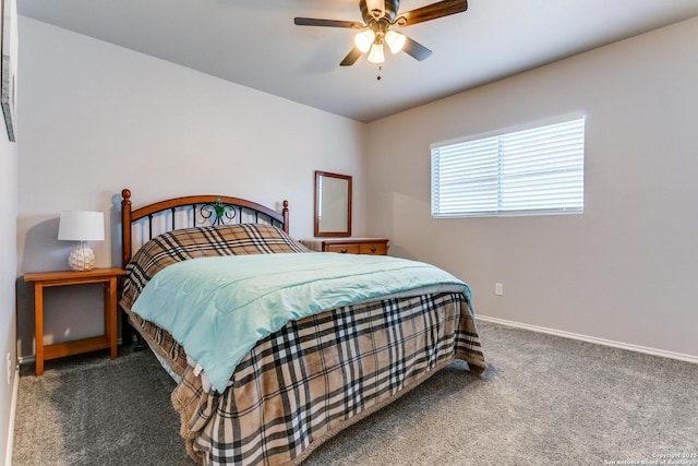 bedroom featuring carpet and ceiling fan