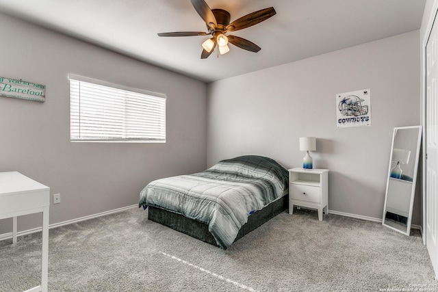 bedroom featuring carpet flooring and ceiling fan