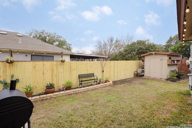 view of yard featuring a shed