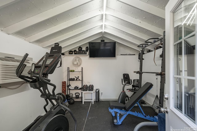 exercise room featuring lofted ceiling