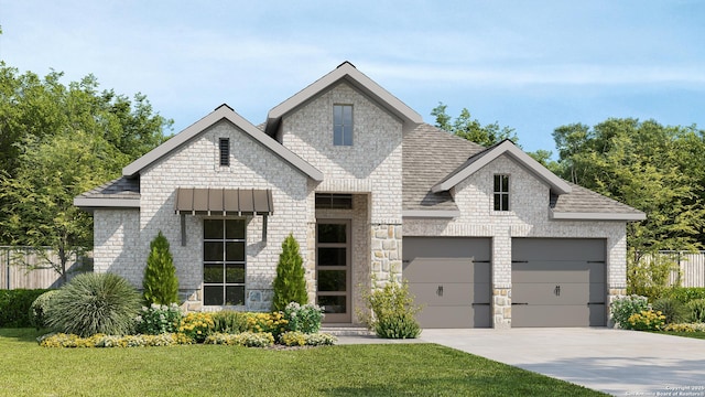 view of front of home featuring a front lawn and a garage