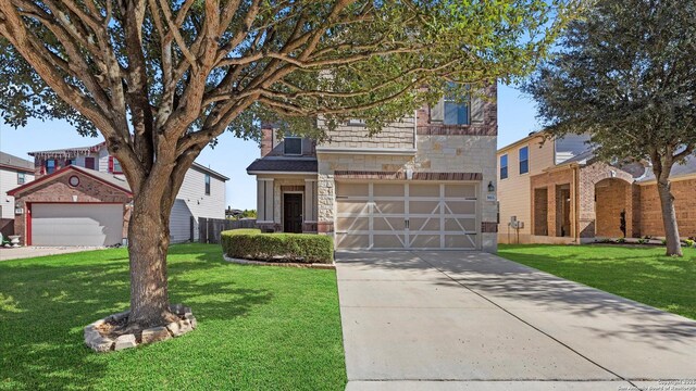 view of front facade featuring a garage and a front lawn