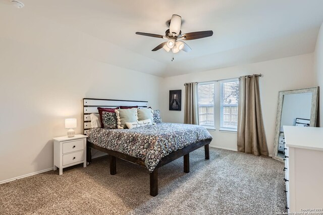 2917 Brogan Crk, New Braunfels, TX 78130 - bedroom with carpet flooring, ceiling fan, and lofted ceiling