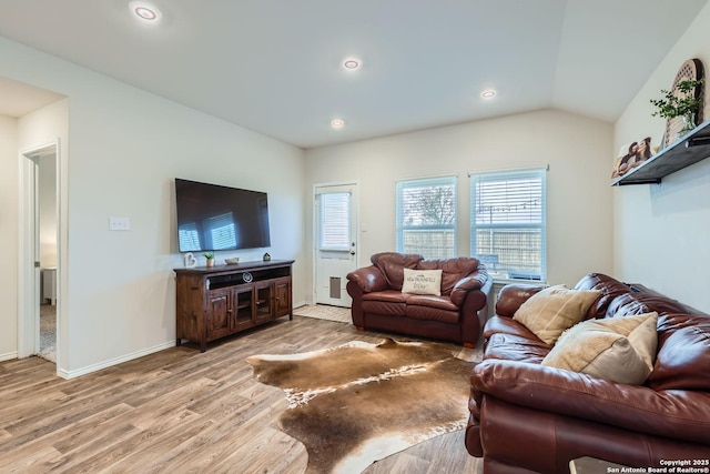 2917 Brogan Crk, New Braunfels, TX 78130 - living room featuring light hardwood / wood-style flooring and vaulted ceiling