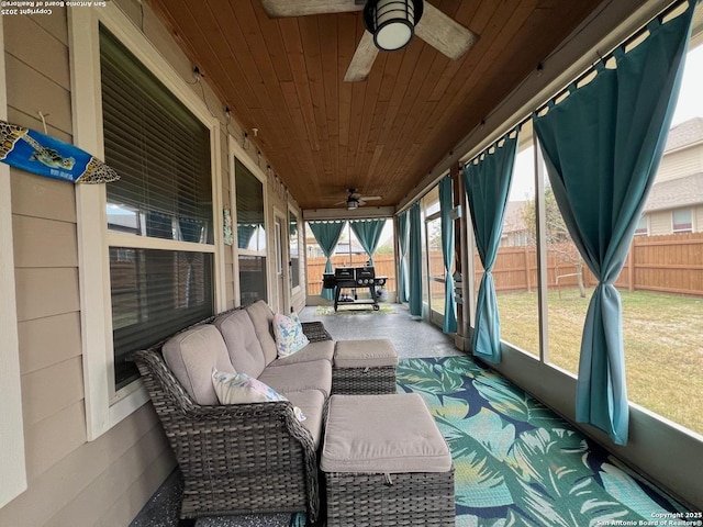 sunroom with wood ceiling