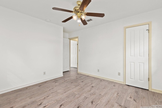 unfurnished room featuring ceiling fan and light hardwood / wood-style floors