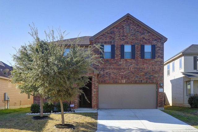 front of property with a front lawn and a garage