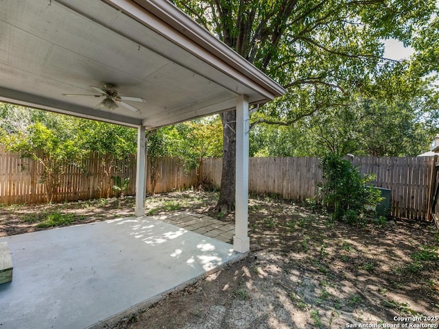 view of patio / terrace featuring ceiling fan