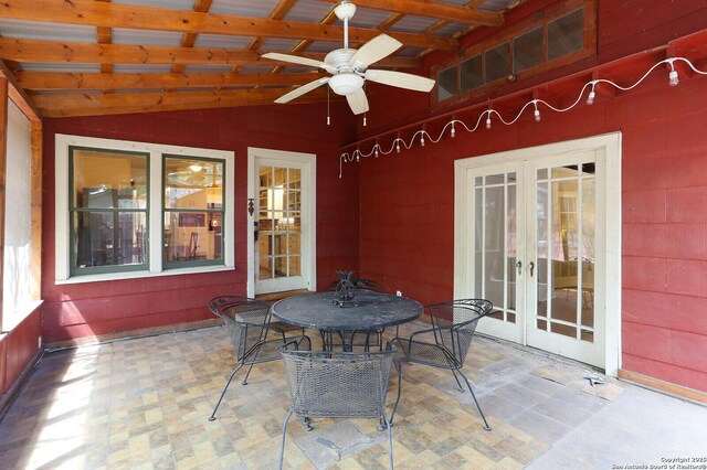 951 W Coll St, New Braunfels, TX 78132 - view of patio / terrace with ceiling fan and french doors