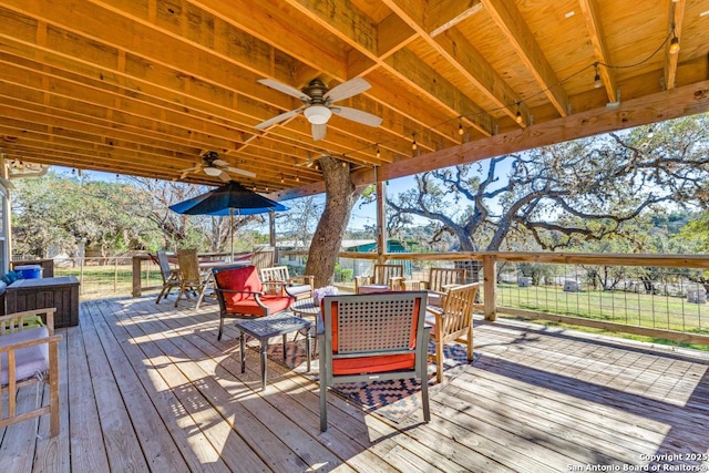 wooden terrace with ceiling fan