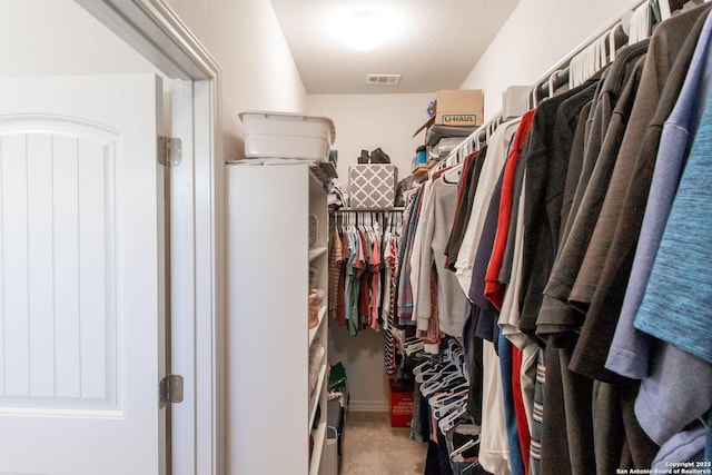 walk in closet with carpet flooring