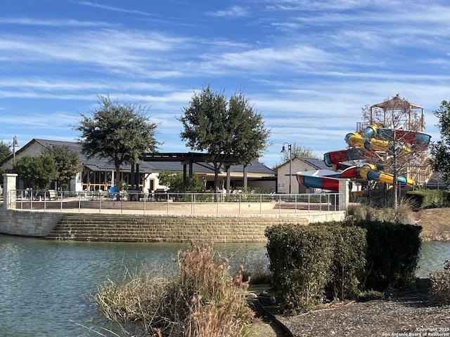 view of community featuring a water view