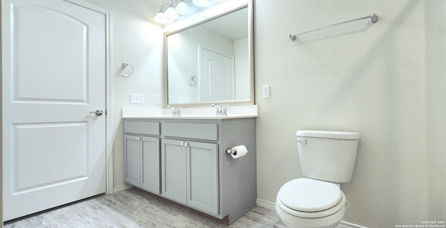 bathroom featuring vanity, wood-type flooring, and toilet