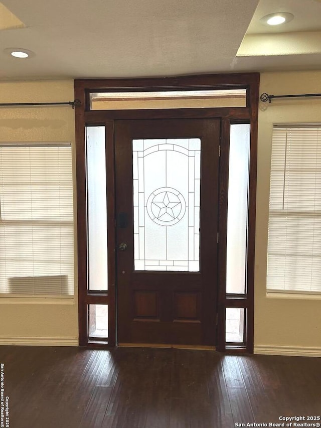 foyer entrance with dark hardwood / wood-style flooring