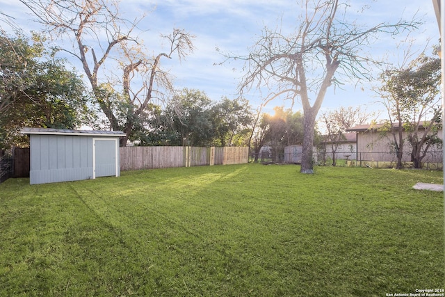 view of yard with a storage unit