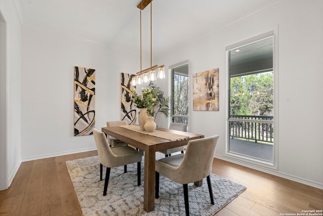 dining room featuring hardwood / wood-style floors and crown molding