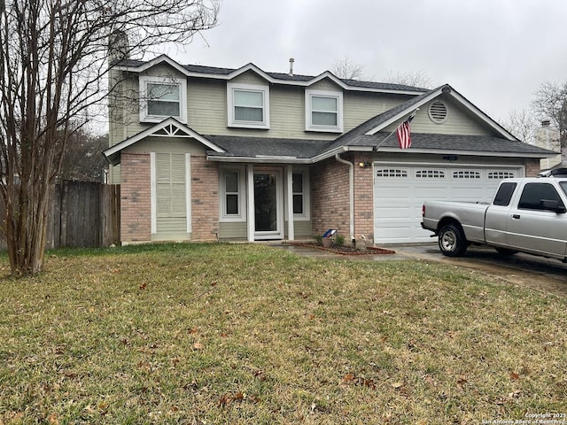 view of front of house featuring a garage and a front lawn