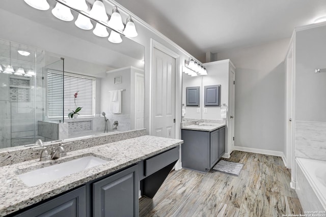 bathroom featuring vanity and separate shower and tub