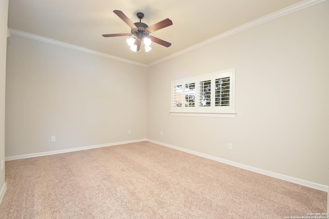 604 Hannahs Run, New Braunfels, TX 78130 - carpeted empty room with crown molding, a ceiling fan, and baseboards