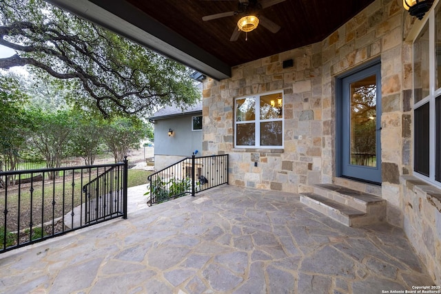604 Hannahs Run, New Braunfels, TX 78130 - view of patio / terrace with ceiling fan and entry steps