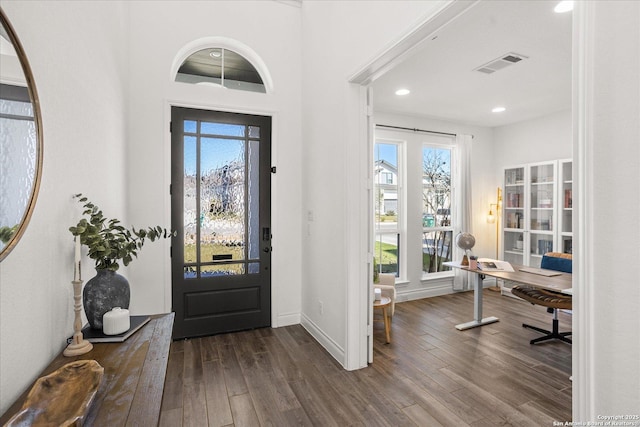 foyer entrance with dark wood-type flooring