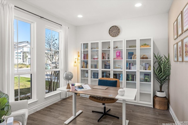 office area featuring dark hardwood / wood-style floors