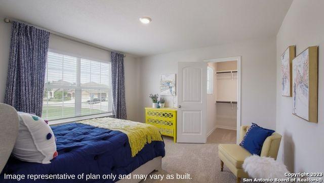 carpeted bedroom featuring a spacious closet and a closet