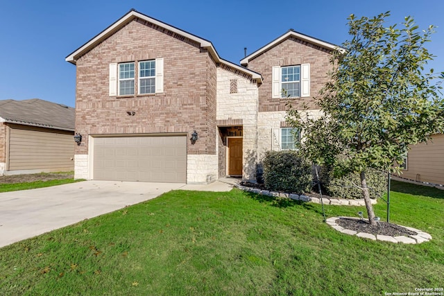 view of front property with a front yard and a garage