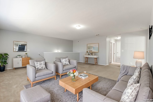 living room with light colored carpet