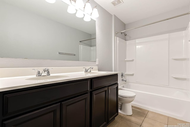 full bathroom featuring tile patterned flooring, shower / bathing tub combination, vanity, and toilet