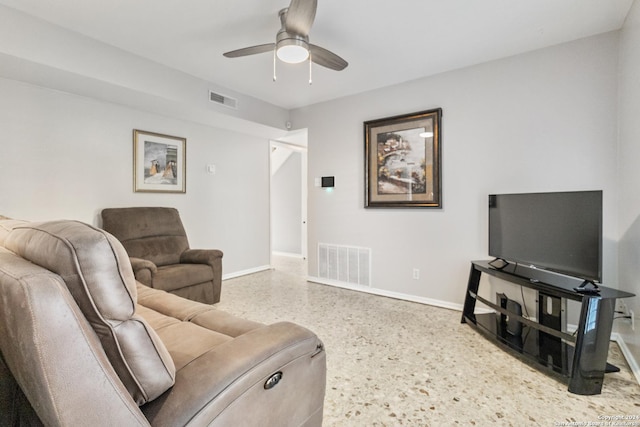 living room featuring ceiling fan