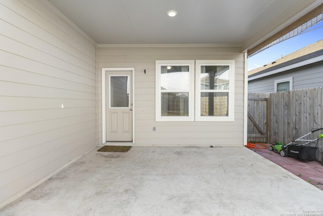 doorway to property with a patio