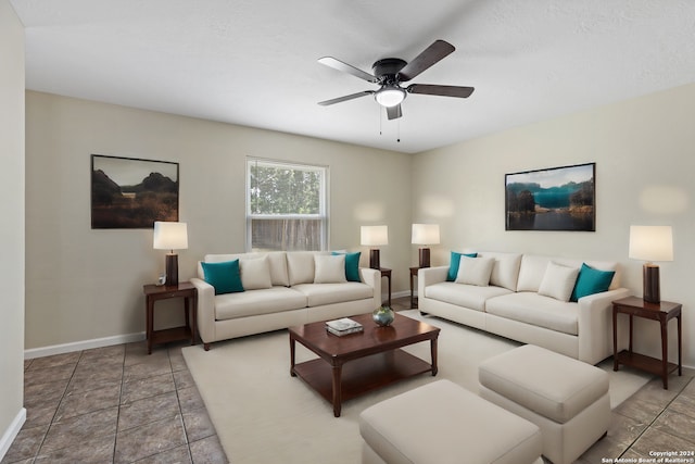 living room with ceiling fan