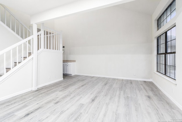 unfurnished living room featuring light hardwood / wood-style floors and a wealth of natural light