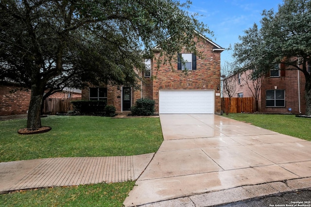 view of front property featuring a garage and a front lawn